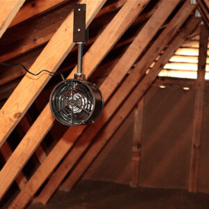 Picture of ATMOX Internal 225 CFM Fan in attic to help reduce moisture in the attic