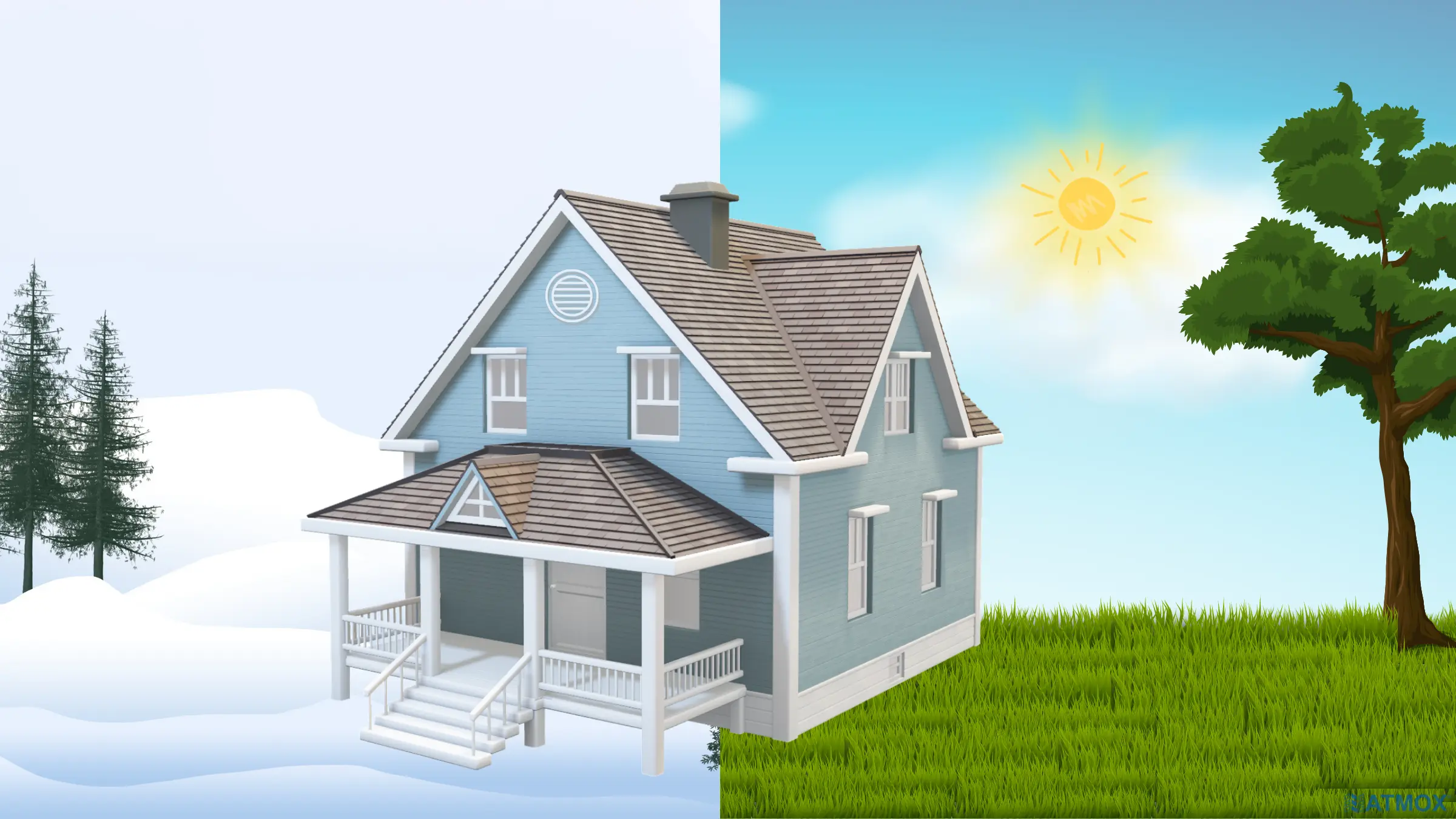 ATMOX Graphic of house with heat and cold effects on attic