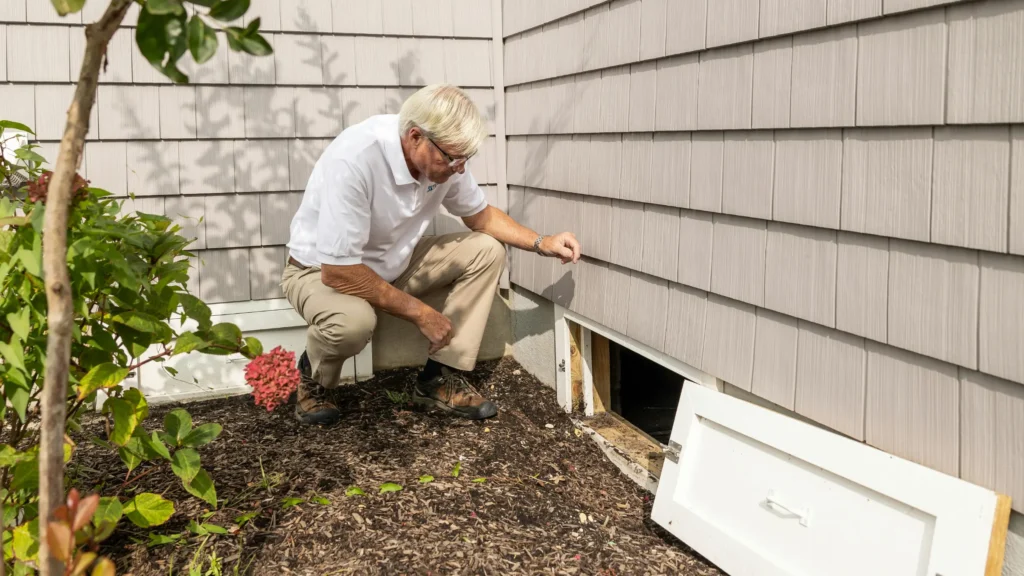 inspecting for moisture in a crawl space